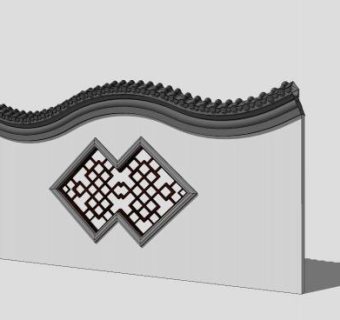 新中式中国风设计景墙SKP模型下载_sketchup草图大师SKP模型