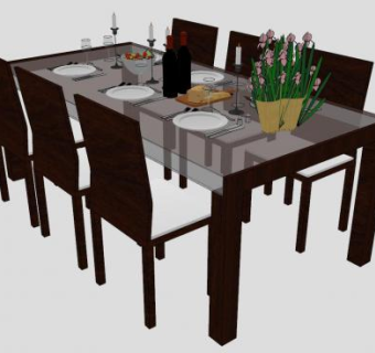 现代餐厅餐桌椅家具SU模型下载_sketchup草图大师SKP模型