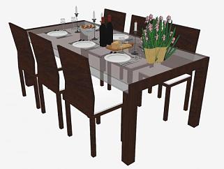 现代餐厅餐桌椅家具SU模型下载_sketchup草图大师SKP模型