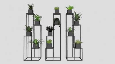 现代植物墙植物架SU模型下载_sketchup草图大师SKP模型