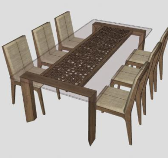 六人座餐桌椅SU模型下载_sketchup草图大师SKP模型