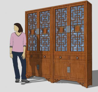 中式书柜书橱SU模型下载_sketchup草图大师SKP模型