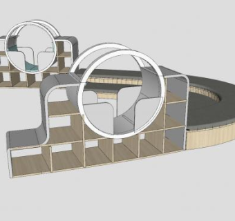 大型创意书架带座椅SU模型下载_sketchup草图大师SKP模型