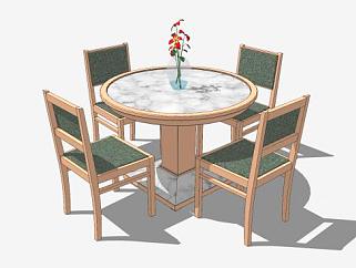 欧式大理石简易餐桌椅家具SU模型下载_sketchup草图...