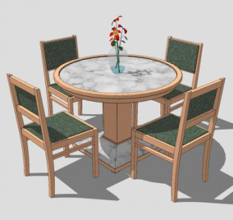 欧式大理石简易餐桌椅家具SU模型下载_sketchup草图大师SKP模型