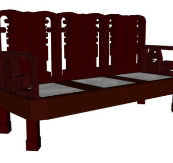 三人座实木沙发家具SU模型下载_sketchup草图大师SKP模型