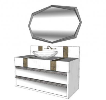 现代简约洗手池浴室柜SU模型下载_sketchup草图大师SKP模型