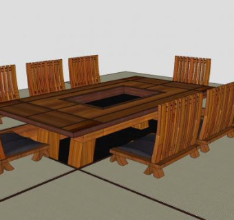 日式餐椅区桌椅SU模型下载_sketchup草图大师SKP模型