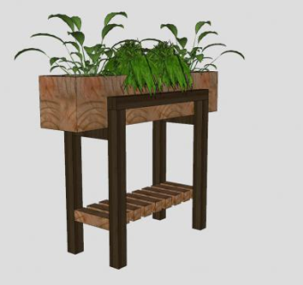 木制花箱植物花箱花架SU模型下载_sketchup草图大师SKP模型