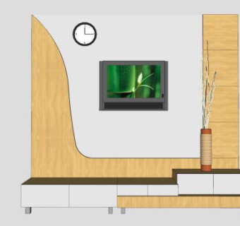 木制电视柜电视墙SU模型下载_sketchup草图大师SKP模型