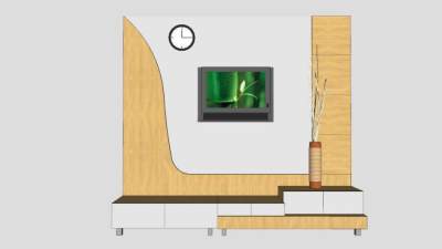 木制电视柜电视墙SU模型下载_sketchup草图大师SKP模型