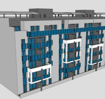 连体公寓宿舍楼建筑SU模型下载_sketchup草图大师SKP模型