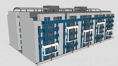 连体公寓宿舍楼建筑SU模型下载_sketchup草图大师SKP模型