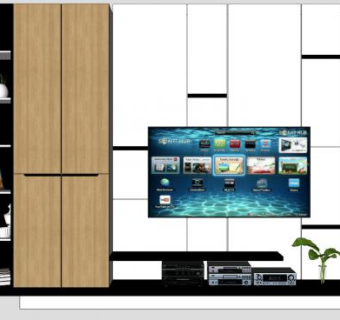 现代木质电视背景墙电视柜SU模型下载_sketchup草图大师SKP模型