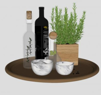 酒瓶碗花盆装饰SU模型下载_sketchup草图大师SKP模型