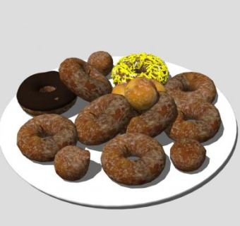 盘子中的甜甜圈食物SU模型下载_sketchup草图大师SKP模型