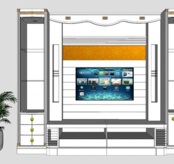 电视柜背景墙柜SU模型下载_sketchup草图大师SKP模型