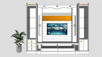 电视柜背景墙柜SU模型下载_sketchup草图大师SKP模型