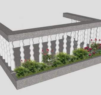 石柱栏杆阳台带花台SU模型下载_sketchup草图大师SKP模型