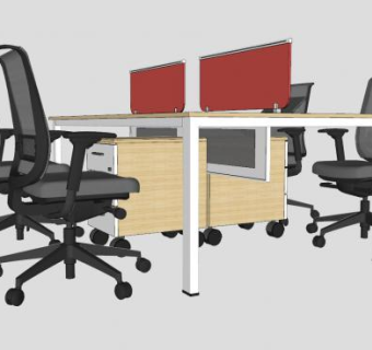 公司屏风办公桌家具SU模型下载_sketchup草图大师SKP模型
