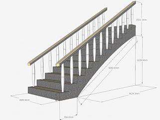欧简室内扶梯楼梯步梯SU模型下载_sketchup草图大师SKP模型