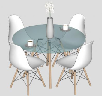 休闲洽谈桌圆形玻璃桌子SU模型下载_sketchup草图大师SKP模型