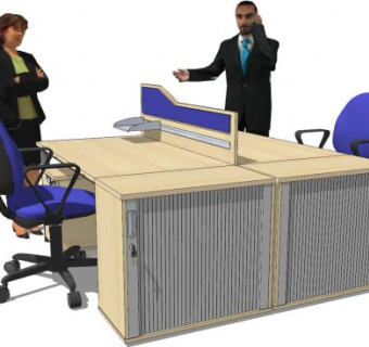 双面屏风办公桌椅SU模型下载_sketchup草图大师SKP模型