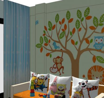 卡通风格儿童房间卧室SU模型下载_sketchup草图大师SKP模型