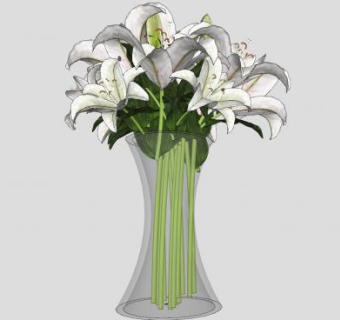 玻璃花瓶香水百合SU模型下载_sketchup草图大师SKP模型
