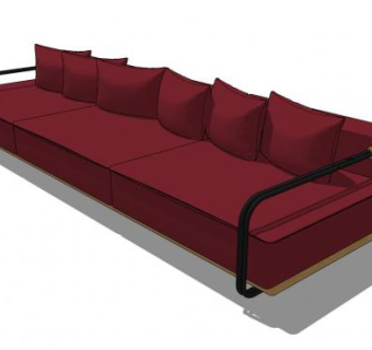 红色现代自沙发家具SU模型下载_sketchup草图大师SKP模型