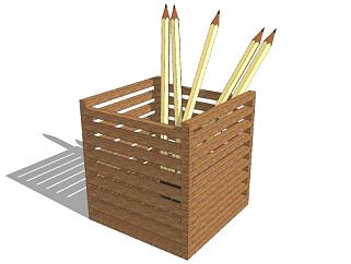 方形木制笔筒铅笔SU模型下载_sketchup草图大师SKP模型