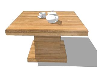 简易木质餐桌子SU模型下载_sketchup草图大师SKP模型