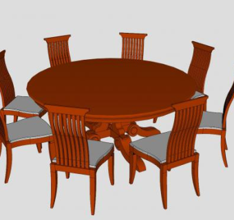 圆形实木餐桌椅家具SU模型下载_sketchup草图大师SKP模型