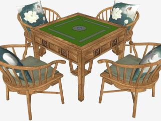 中式麻将桌和扶手椅SU模型下载_sketchup草图大师SKP模型
