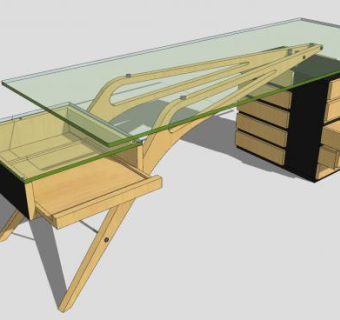 创意书桌玻璃台面SU模型下载_sketchup草图大师SKP模型