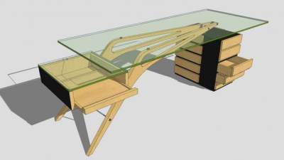 创意书桌玻璃台面SU模型下载_sketchup草图大师SKP模型