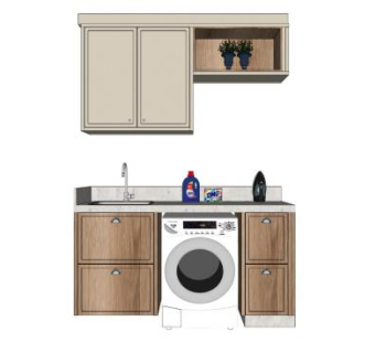 台盆柜吊柜和洗衣机组合SU模型下载_sketchup草图大师SKP模型