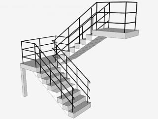 室内双跑楼梯SU模型下载_sketchup草图大师SKP模型
