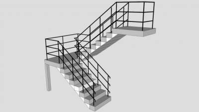 室内双跑楼梯SU模型下载_sketchup草图大师SKP模型