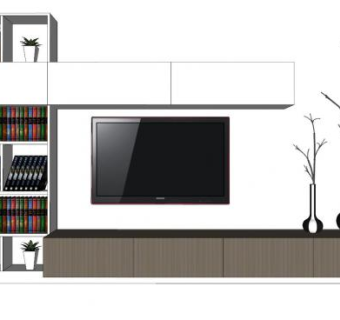 带书架的电视柜SU模型下载_sketchup草图大师SKP模型