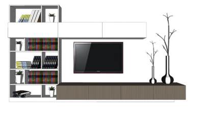 带书架的电视柜SU模型下载_sketchup草图大师SKP模型