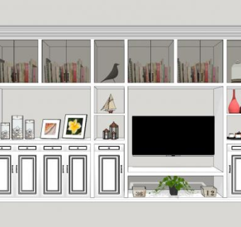 欧式大书架书柜SU模型下载_sketchup草图大师SKP模型