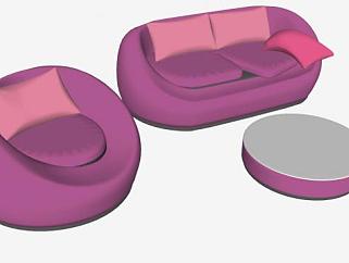紫色圆形沙发<em>茶几</em>SU模型下载_sketchup草图大师SKP模型