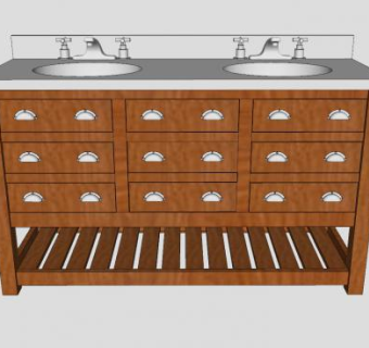 木质双洗手池浴室柜SU模型下载_sketchup草图大师SKP模型