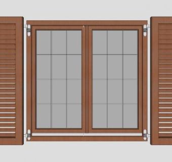 双开木质百叶窗窗户SU模型下载_sketchup草图大师SKP模型