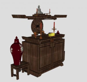 木质供桌供台蜡烛台花瓶SU模型下载_sketchup草图大师SKP模型