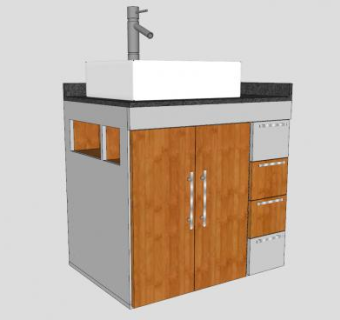 现代单洗手池浴室柜SU模型下载_sketchup草图大师SKP模型