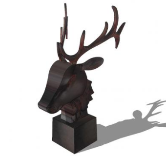 鹿头工艺品摆件SU模型下载_sketchup草图大师SKP模型