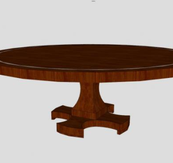 实木圆形餐桌家具SU模型下载_sketchup草图大师SKP模型