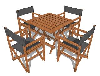 木质简易麻将桌休闲桌椅SU模型下载_sketchup草图大师SKP模型